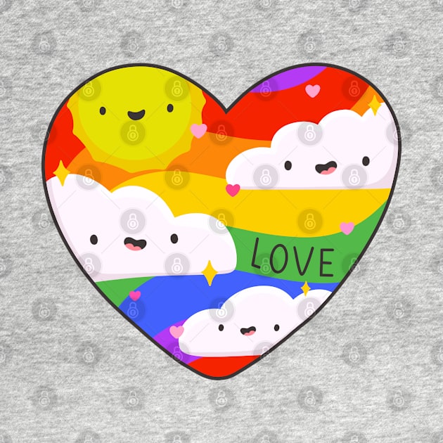 Rainbow Heart Kawaii Love by Sofia Sava